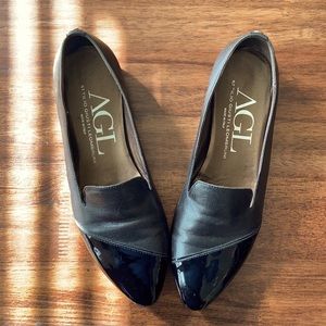 AGL Attilio Giusti Leombruni Black Patent Leather Flats Size 39.5/9.5